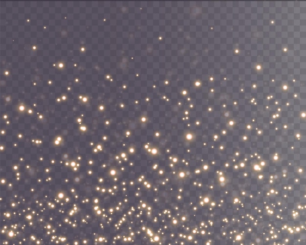 クリスマスの背景。パウダーダストライトPNG。魔法の輝く金粉。