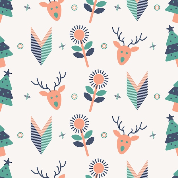 Christmas background seamless patterns with Scandinavian style Nordic seamless pattern Vector illustration