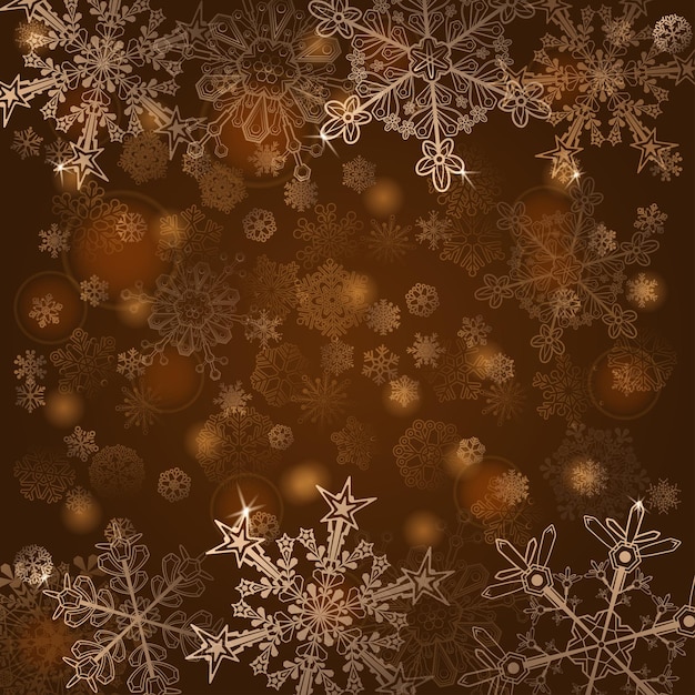 Vector christmas background of snowflakes, in gold colors