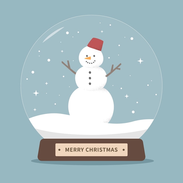 Christmas background template with snow globe and snowman