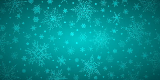 Vector christmas background of various complex big and small snowflakes in light blue colors