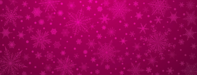 Christmas background of various complex big and small snowflakes, in purple colors