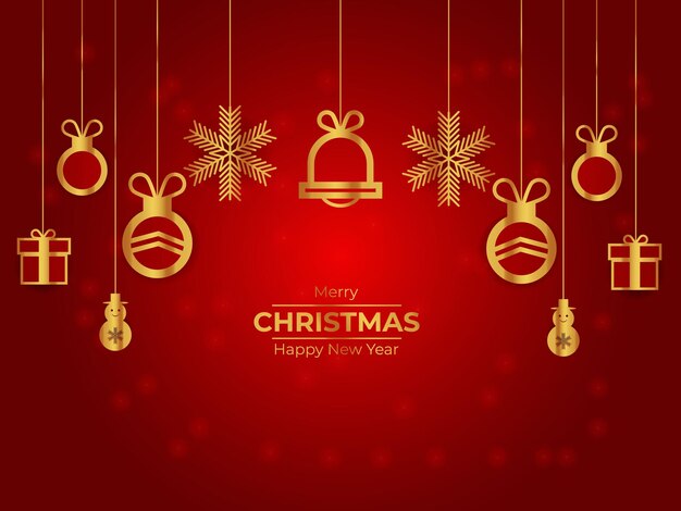 Christmas background with ball red canvas background. Merry christmas card. Winter holiday theme