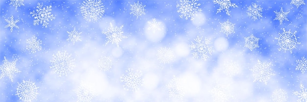 Vector christmas background with blizzard and snowflakes, bokeh effect, vector banner