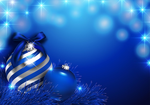 christmas background with blue and silver ornaments