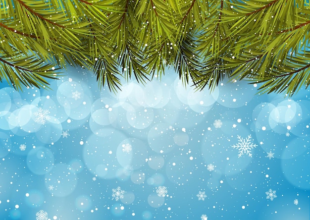 Christmas background with branches and snowflakes