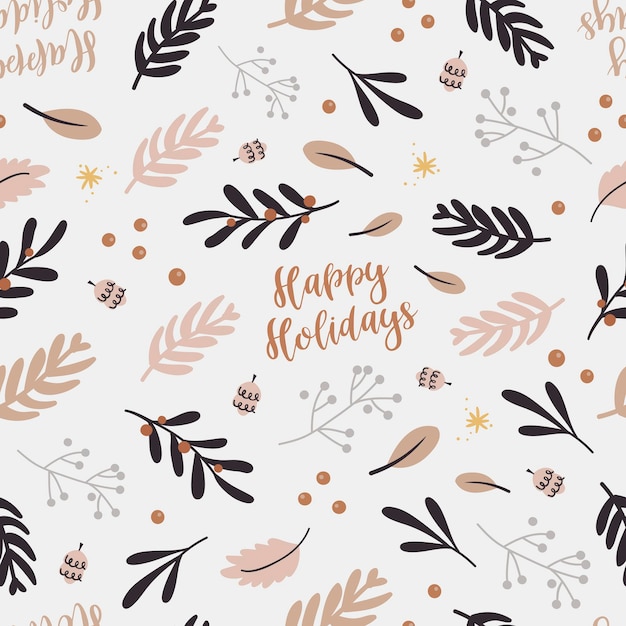 Christmas background with branches. Vector pattern for wrapping paper and scrapbooking