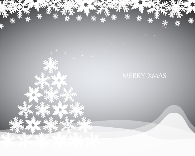 Vector christmas background with christmas tree of snowflakes