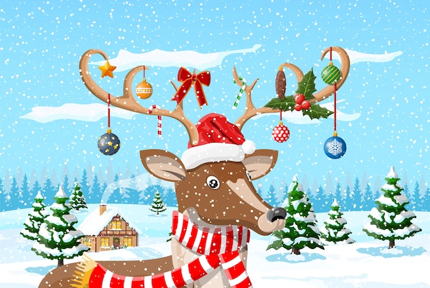 Christmas background with cute deer