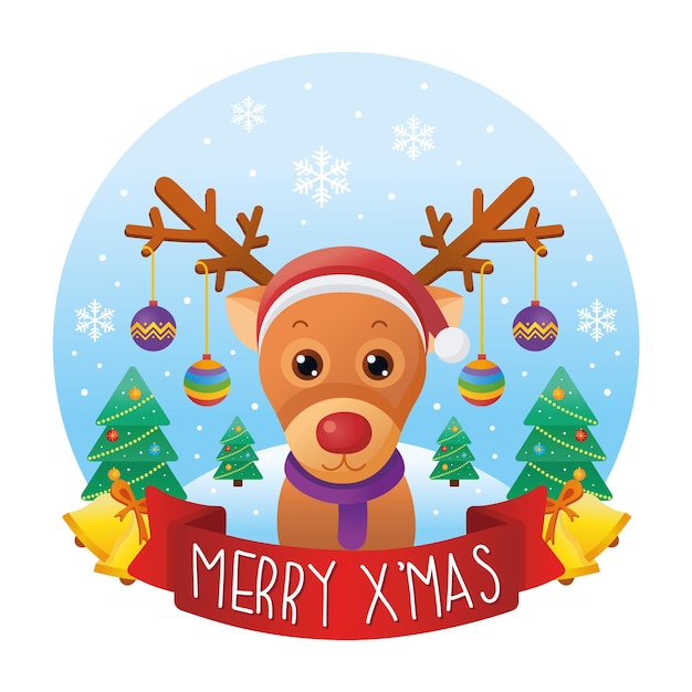 Vector christmas background with cute reindeer