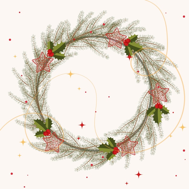 новогодний фон с еловыми ветками и ягодами Рождественский венок Елочные ветки