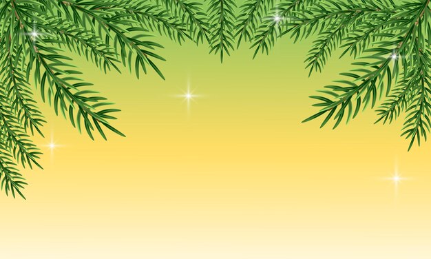 Christmas background with fir branches and glowing lights on gradient background Vector illustration