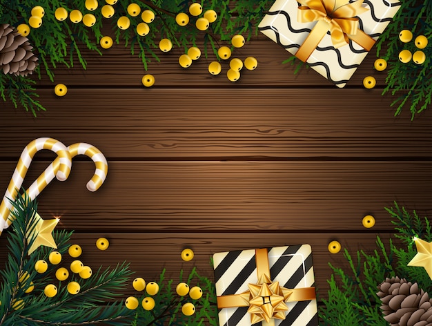 Vector christmas background with fir tree branches and decorations