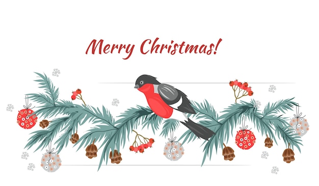 전나무 나무 화 환과 고립 된 새 벡터와 크리스마스 배경