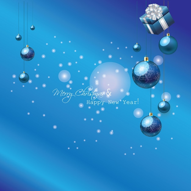 Christmas background with gifts and blue balls