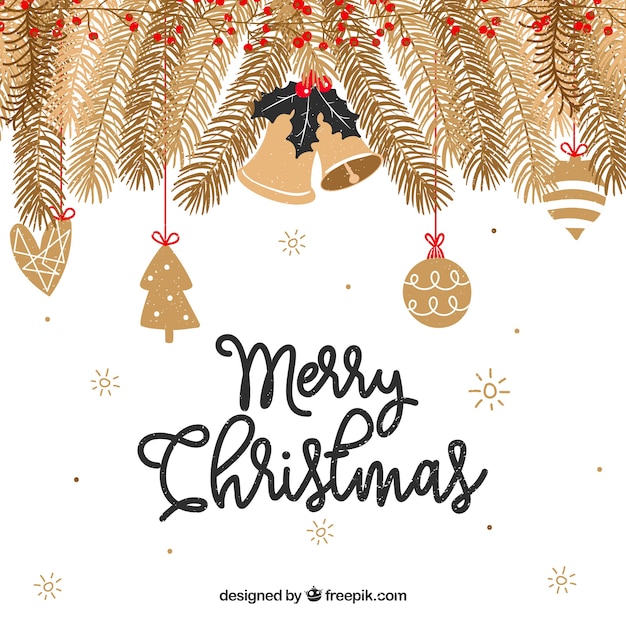 Christmas background with golden branches