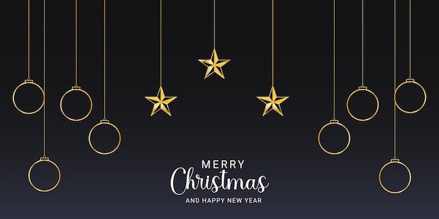 Vector christmas background with golden stars and ball