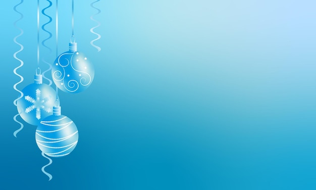 Vector christmas background with gradient fill, christmas balls and blue streamers