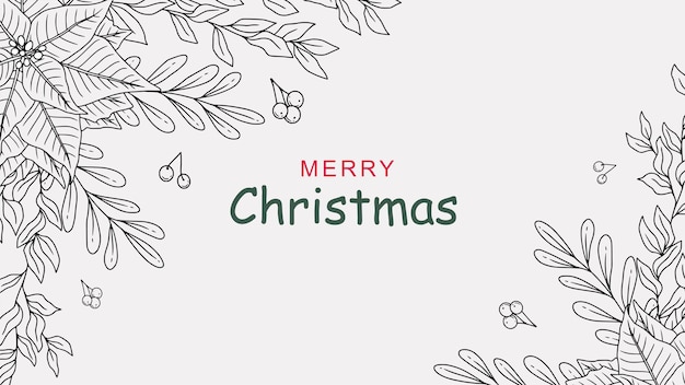 Christmas background with hand drawn holly leaves a