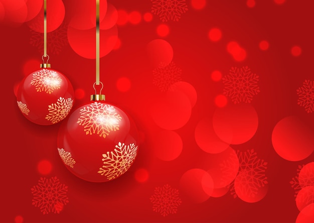 Vector christmas background with hanging baubles and bokeh lights