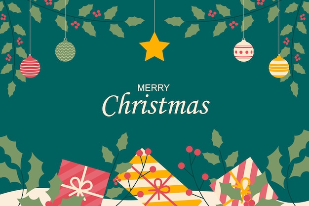 christmas background with leaves and gift box. vector illustration.