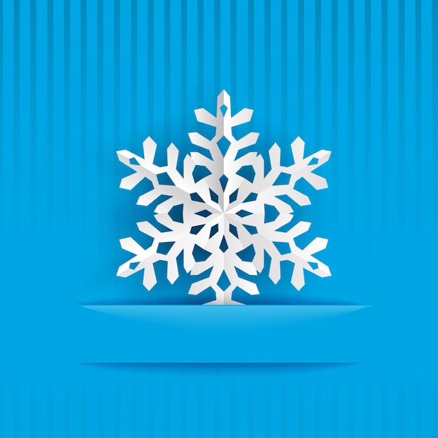 밝은 파란색 줄무늬 배경에 종이에서 잘라낸 하나의 큰 흰색 눈송이가 있는 크리스마스 배경