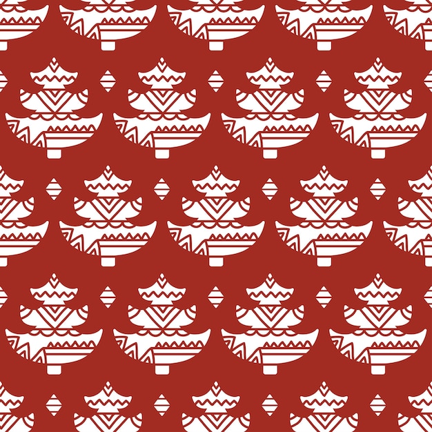 Christmas background with ornamental trees Holiday monochrome seamless pattern