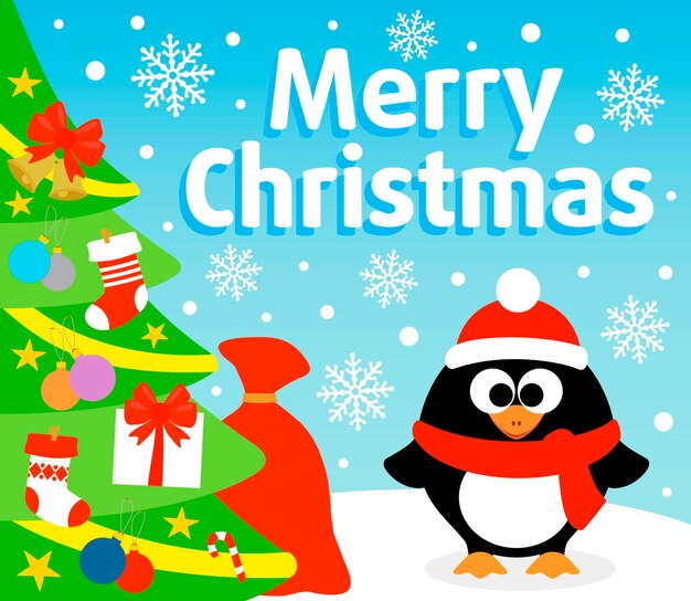 Christmas background with penguin