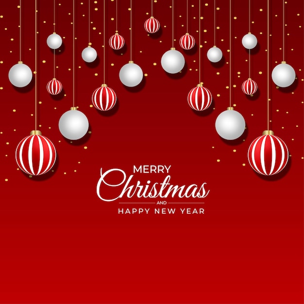 Christmas background with red and white ball christmas ornaments