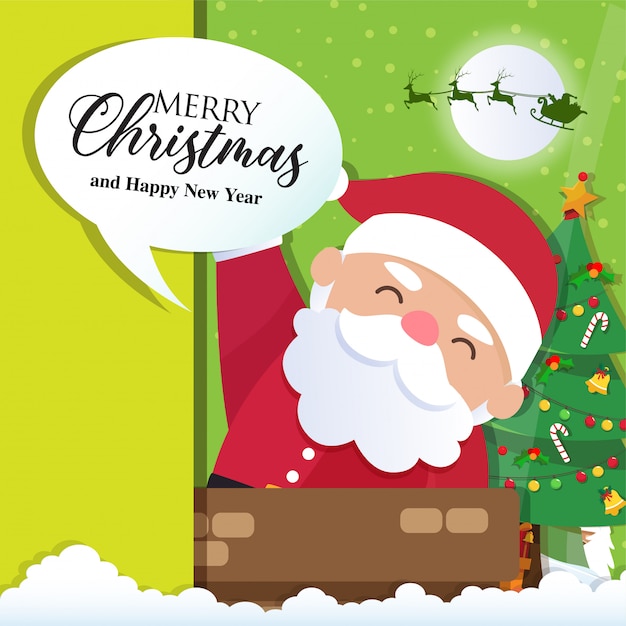 Christmas background with Santa Claus and Merry Christmas