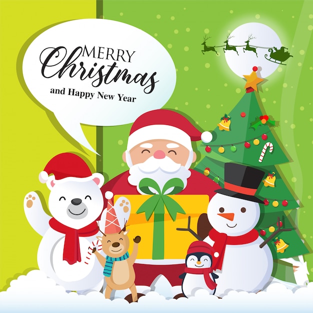 Christmas background with Santa Claus and Merry Christmas