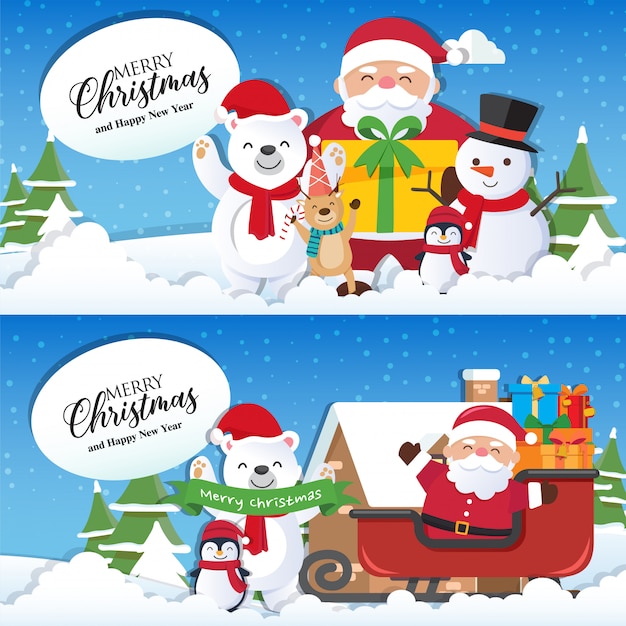 Christmas background with Santa Claus and Merry Christmas