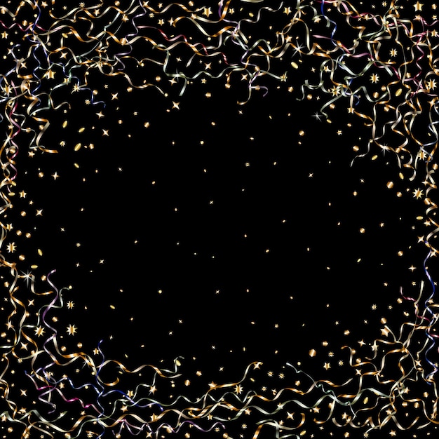 Vector christmas background with serpentines and stars on black