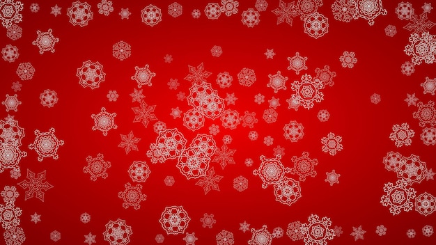 Vector christmas background with silver snowflakes and sparkles. horizontal new year and christmas background for party invitation, banner, gift cards, retail offers. falling snow. frosty winter backdrop.