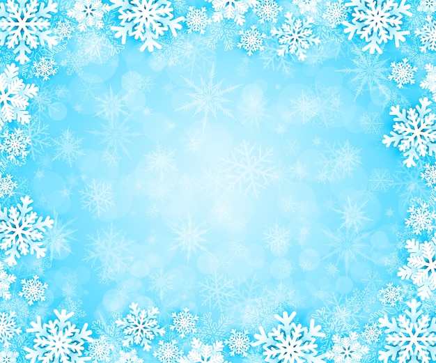 Christmas background with snowflakes frame. 