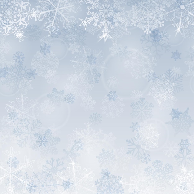 Vector christmas background with snowflakes in light blue colors