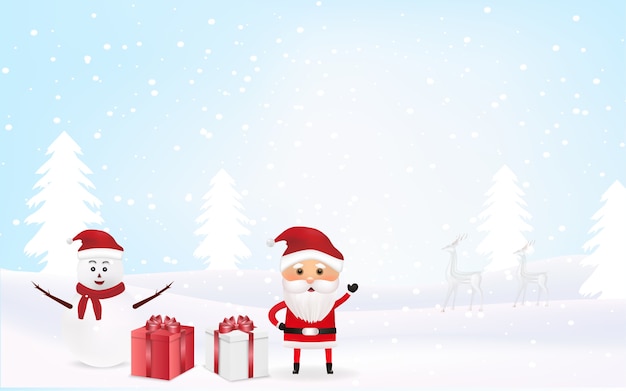 Christmas background with snowman and santa