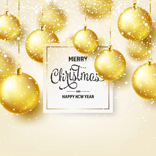 Christmas background with tree balls and snow golden ball new year winter holidays season sale