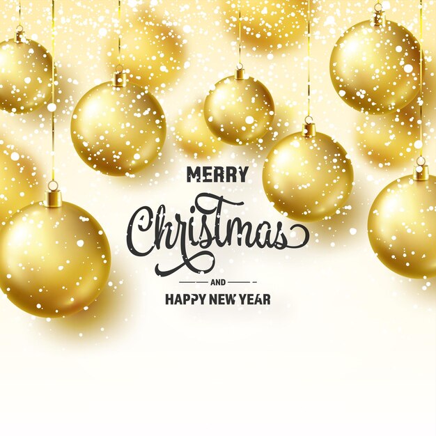 Vector christmas background with tree balls and snow golden ball new year winter holidays season sale