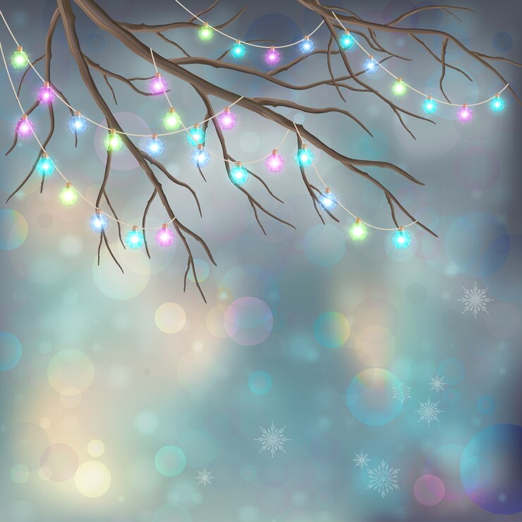 Vector christmas background with tree branches and glowing decorative garland