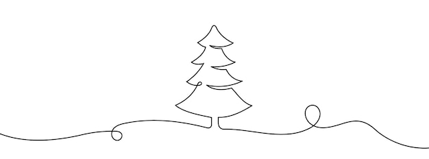 Christmas background with tree one line drawing vector illustration