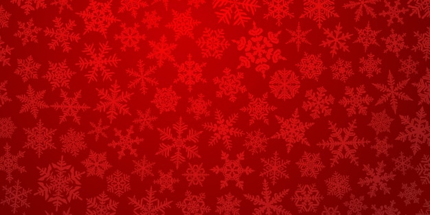 Christmas background with various complex big and small snowflakes in red colors