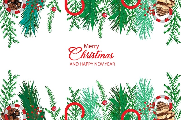 Christmas background with watercolor ornaments and nature