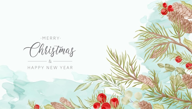 Christmas background with watercolor pine branches