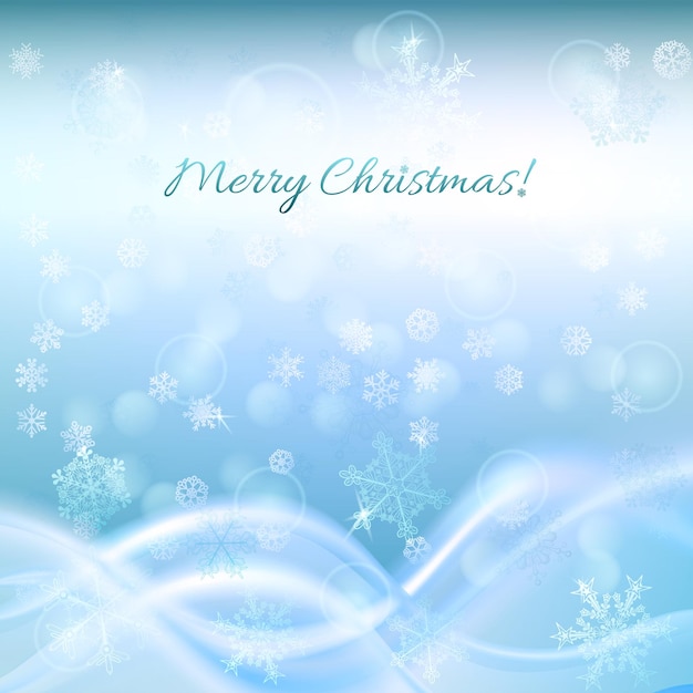 Christmas background with waves and snowflakes in blue colors