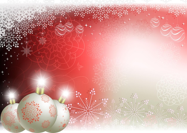 Vector christmas background with white balls with red snowflakes