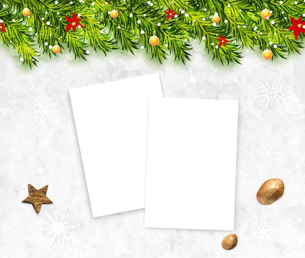 Christmas background with white blank paper 