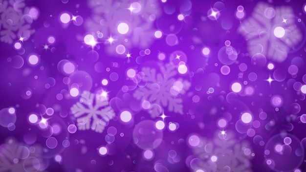 Christmas background with white blurred snowflakes on violet background Fuzzy snowflakes Christmas vector illustration of beautiful big and small snowflakes