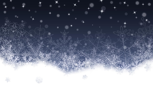 Рождественский фон с белыми снежинками и сугробами на темно-сером фоне падающие снежинки рождественская векторная иллюстрация красивых больших и маленьких снежинок