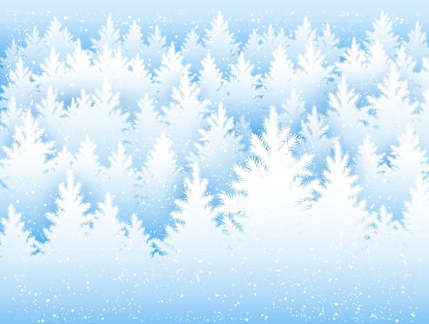 Christmas background with winter spruce forest and falling snow